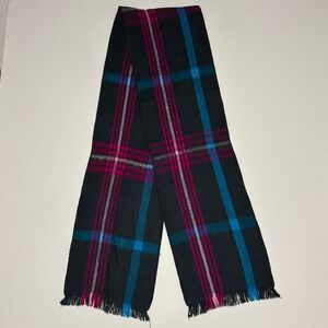 Shupaca Plaid Scarf Unisex OS Black Pink Blue Alpaca Wool‎ Blend Handmade